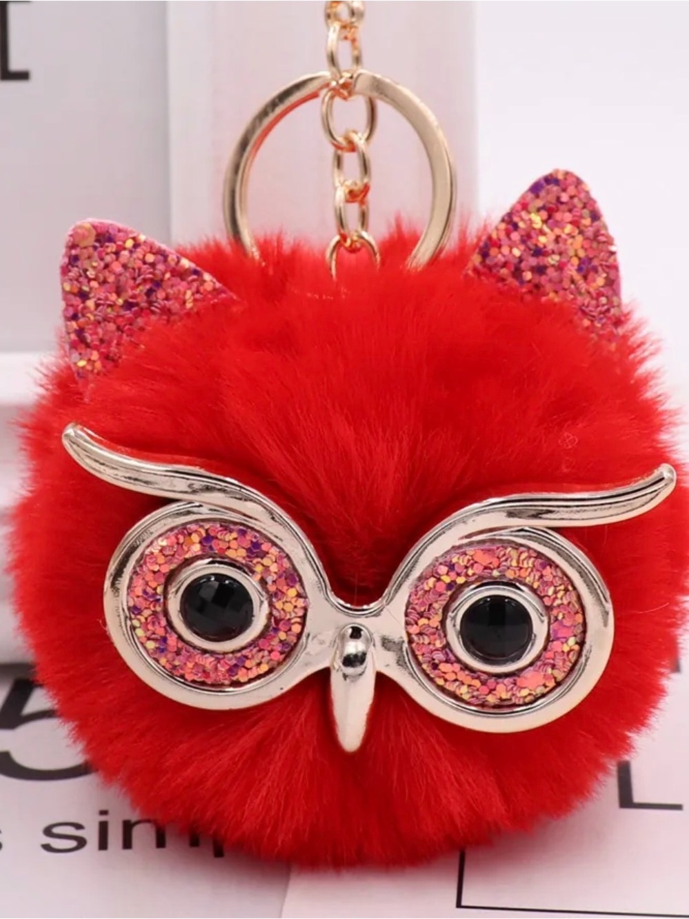 1pc Fashion Trend Owl Plush Key Chain Imitation Rabbit Hair Ball Bag Pendant - Picture 6 of 16